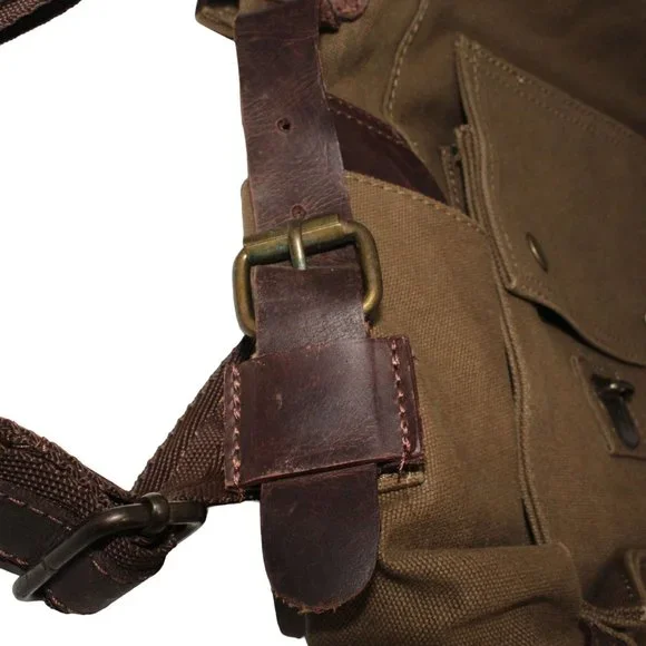 Berchirly Green Brown Canvas Messenger Bag Laptop Lined Buckle Snap Closure - Picture 12 of 12